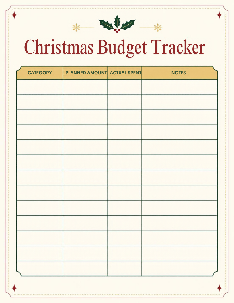 Christmas budget tracker printable page