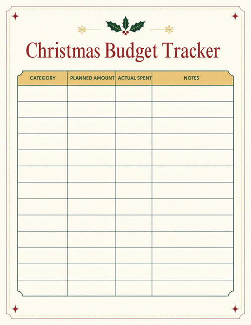 Christmas budget tracker printable page